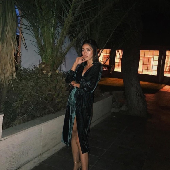 ZARA TRAFALUC Green Velvet Wrap Dress, Size XS - Picture 3 of 4